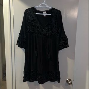 Black Velvet Floral Accented Dress